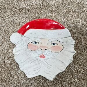 VTG Ceramic Santa Dish Trinket Candy Dish Handmade Christmas Holiday Decor